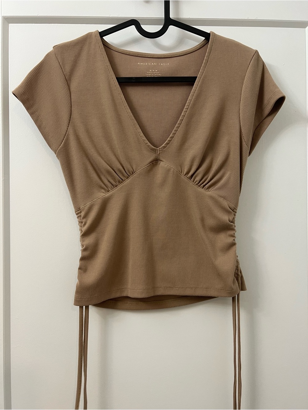 American Eagle Outfitters Taupe Ribbed V-Neck Crop Top